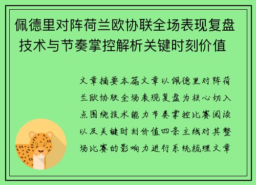 佩德里对阵荷兰欧协联全场表现复盘 技术与节奏掌控解析关键时刻价值